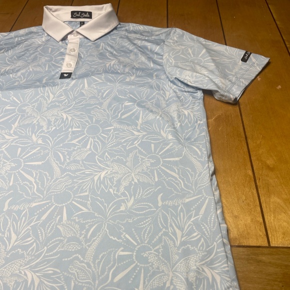 Bad Birdie Golf Polo Tropical Leaf Print Size Medium Color Light Blue - Picture 3 of 16